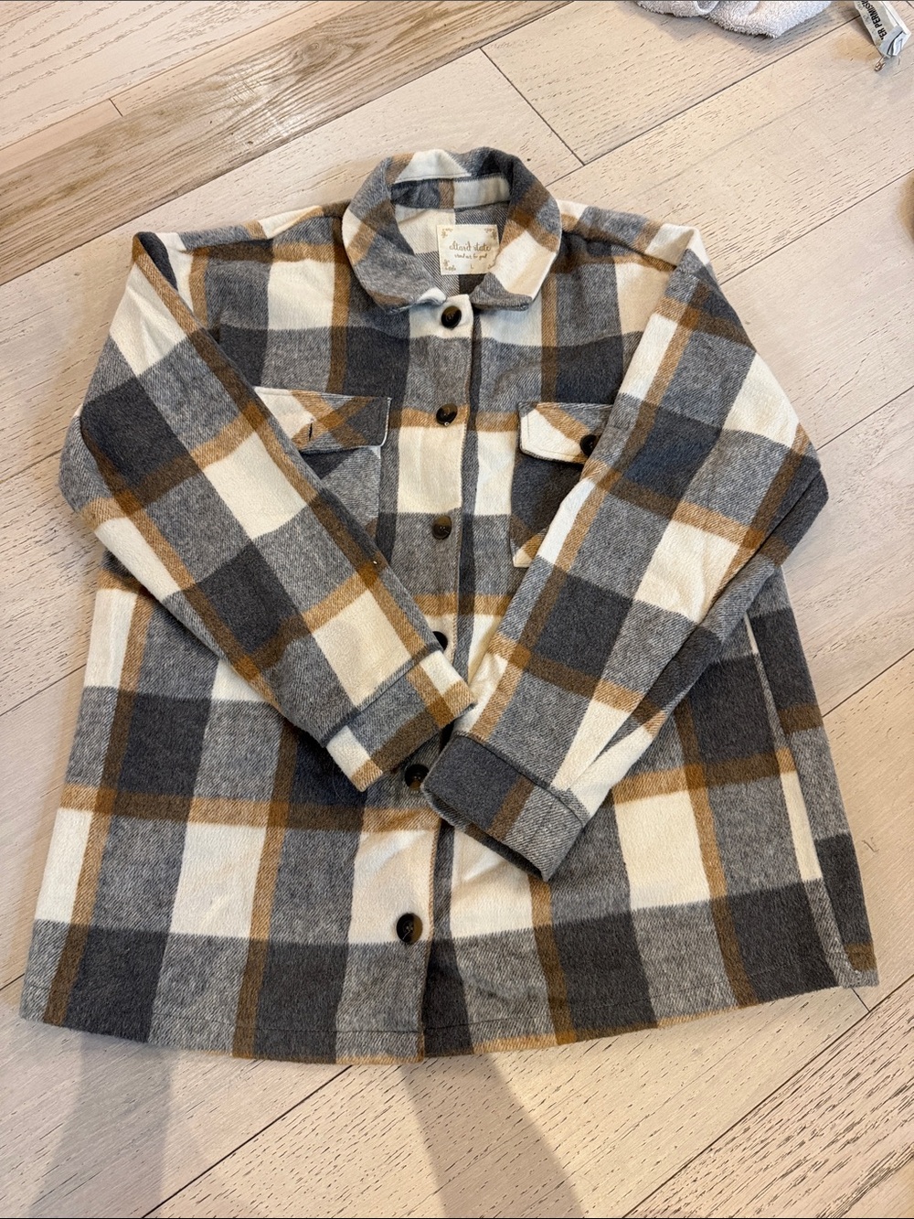 Altar'd State Plaid Button-Down Shirt Jacket - Gray, Cream & Brown